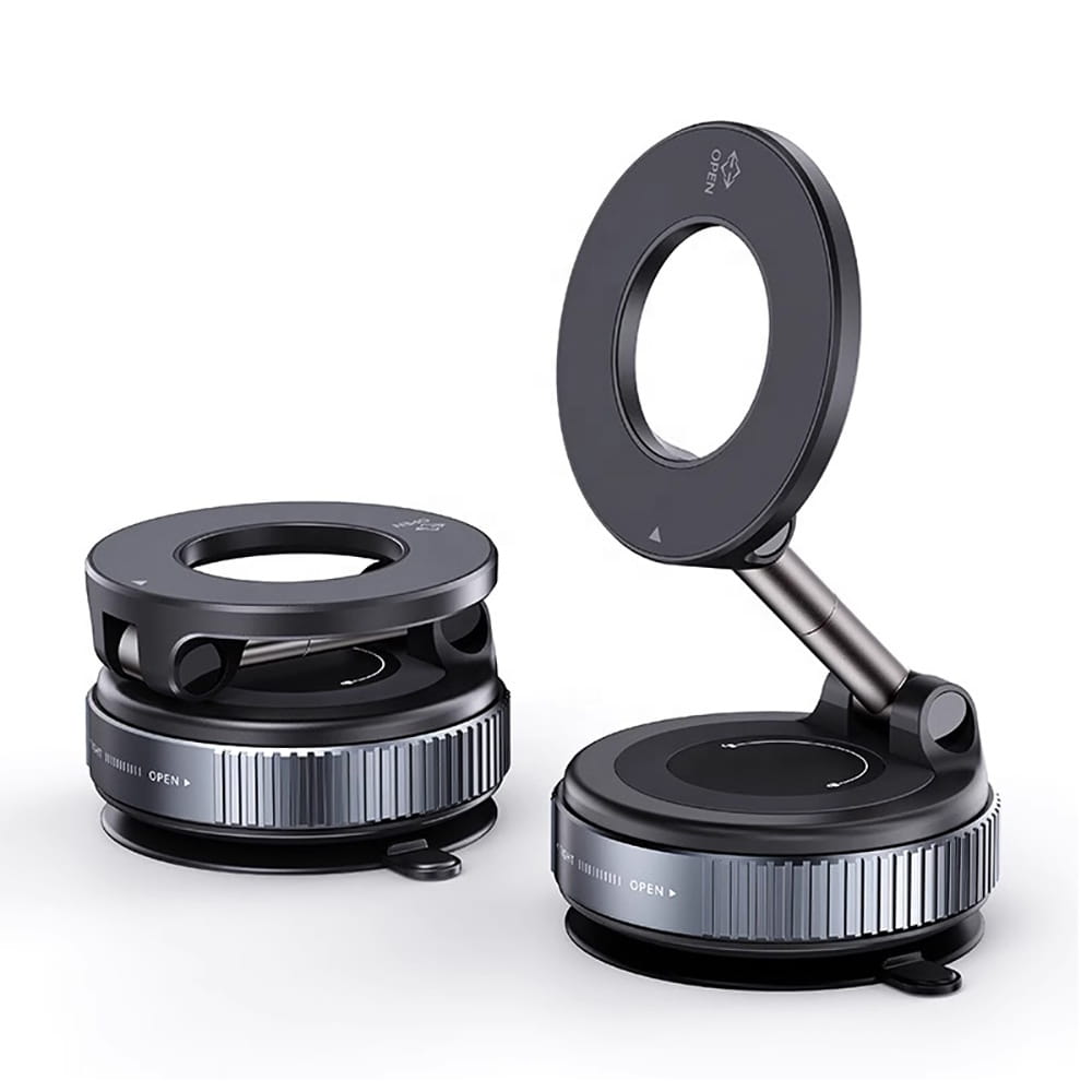 Universal magnetic car mount vacuum suction base close-up